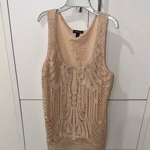 Express Beige Beaded Lace Tank Top